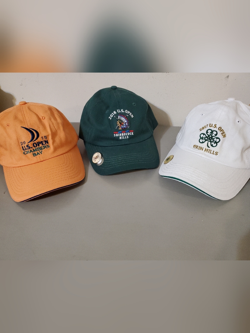 U.S. Open Golf Hat Bundle Shinnecock Erin Hills Chambers Bay Green White Marker